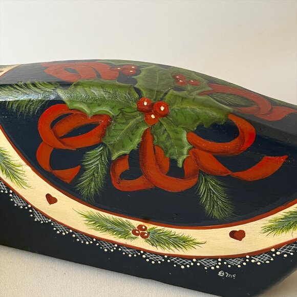 Vintage Hand Painted Wood Christmas Swan Signed - Picture 4 of 9